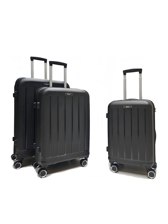 Felbags Hard Black Suitcases with 4 Wheels Set 3pcs
