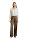 Women's Leather Trousers Checked Brown