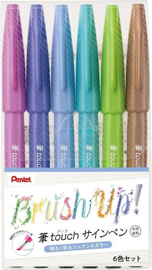 Pentel Sign Pen Маркери за Рисуване 1.5мм Многоцветни 6бр