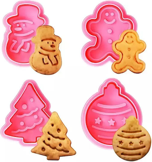 Christmas Set Cookie Cutters Pink 4 Pieces