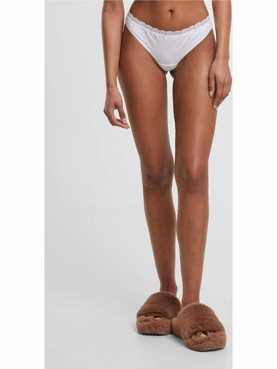 Baumwollene Damen-Slips Brazil mit Spitze Weiß