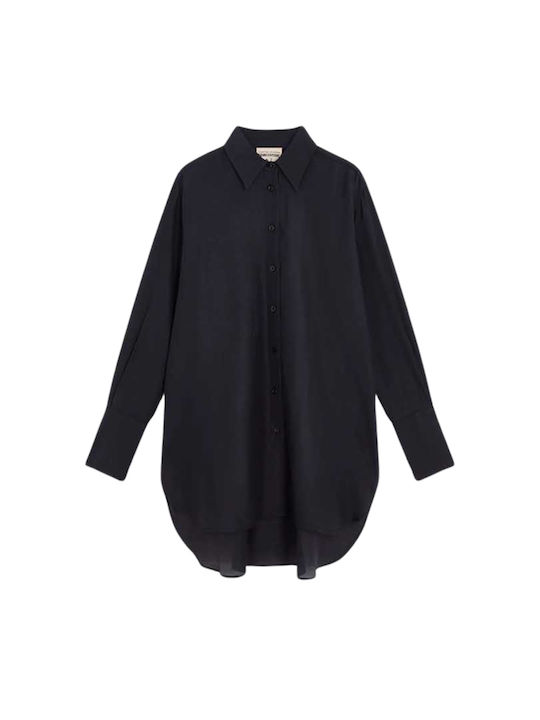 Damen Seidig Hemd Black