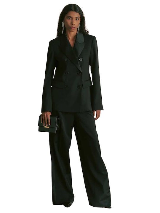 Semicouture Long Women's Double Breasted Blazer Black