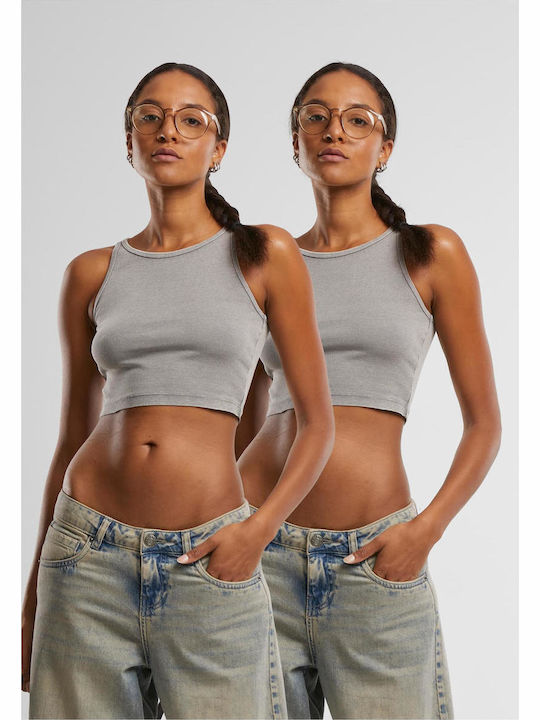 Ladies Washed Rib Jersey Cropped Top 2Pack Steel Gray