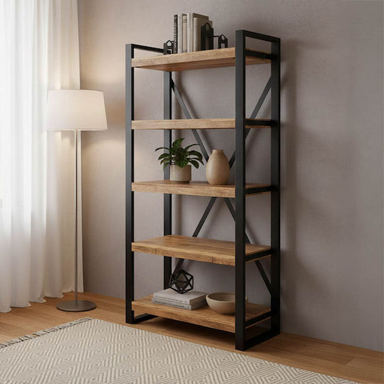 Bookcase Miles Natural-Black Shade 80x40x180cm Bookcase Miles Natural-Black Shade 80x40x180cm