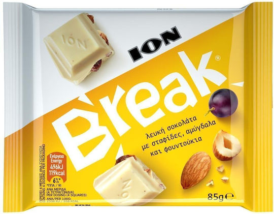 ION Break Σοκολάτα Λευκή με Σταφίδες & Ξηρούς Καρπούς 85gr