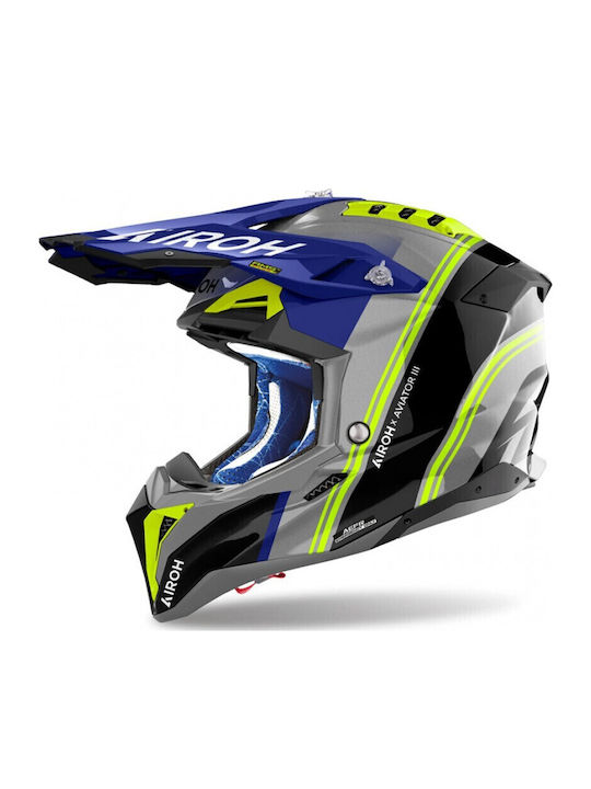 Airoh Aviator 3 Hima Blue Gloss Motorcycle Helmet Motocross ECE 22.05 1290gr