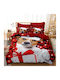 Pucioasa Set Husă de Pilotă Bumbac Dublă cu 4 Fețe de Pernă & 1 Cearsaf 200x220 Christmas Roșu