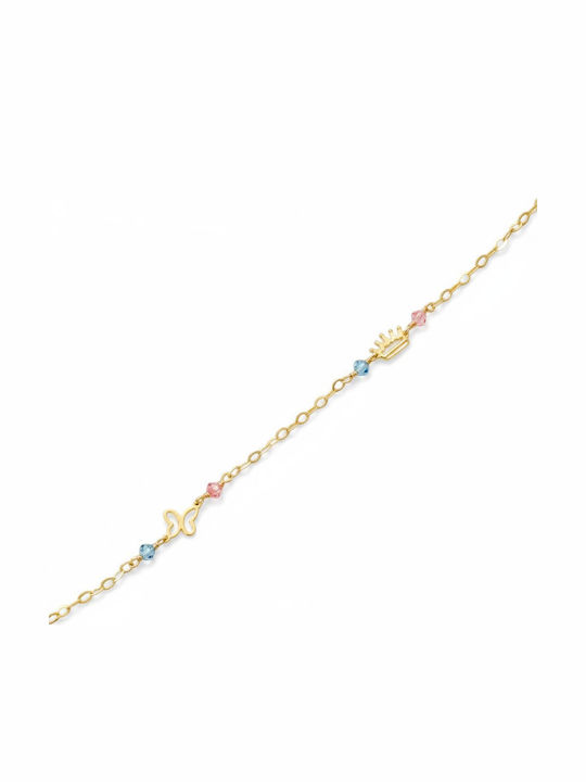 Velegrakis Kids Bracelet from Gold 9K with Butterfly & Crown