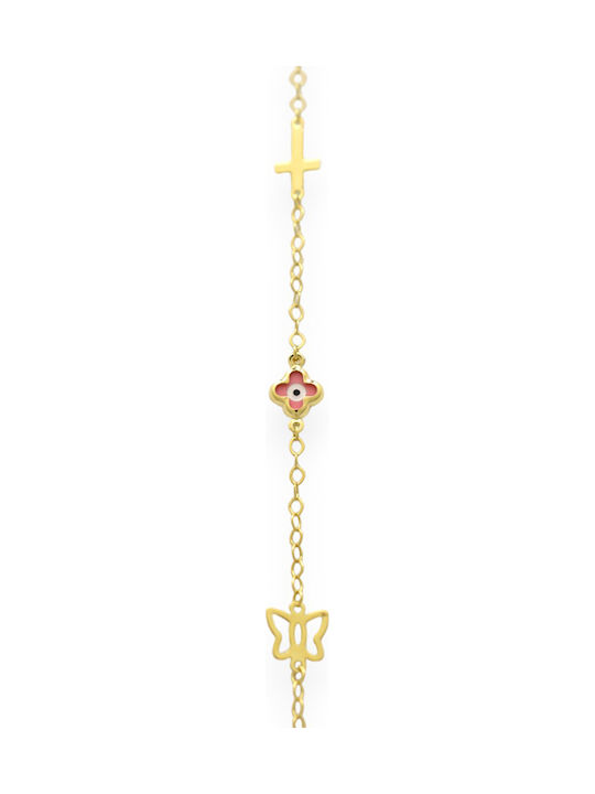 Goldjewels Kids Bracelet ID from Gold-plated Silver with Evil Eye, Butterfly & Σταυρό