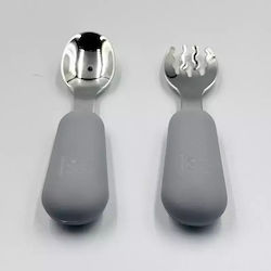 Pandaboo Baby Set with Fork made of Silicone Gray 2pcs