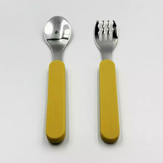 Pandaboo Baby Set with Fork made of Metal Yellow 2pcs