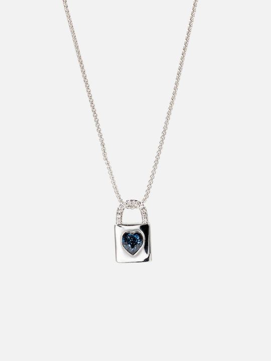 Chrysothemiss Colier Femei Heartlocked Placat Cu Platină Design Lacăt Inimă Albastră