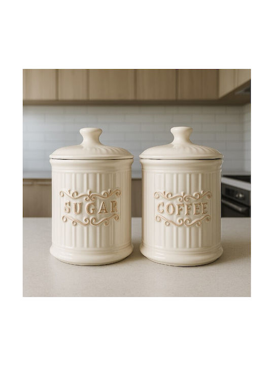 Galifas Set of 2 Ceramic Jars for Sugar Coffee with Lid 2 Pieces