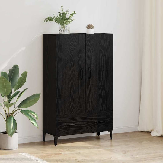 Living Room Display Cabinet made of Wood and Metal with Glass Black Oak 70x31x115cm