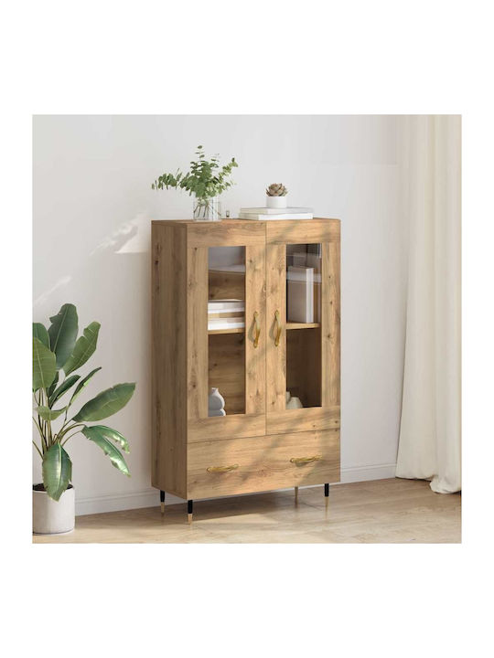 Wall Living Room Display Cabinet made of Wood & Metal with Glass Artisan Oak 69.5x31x115cm