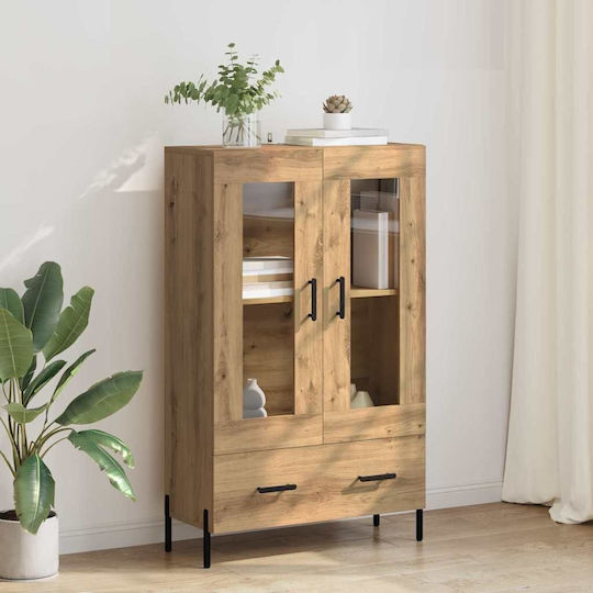 Corona Vitrină Suspendată pentru Sufragerie din Lemn și Metal Stejar Artisan cu Geam 69,5x31x115cm