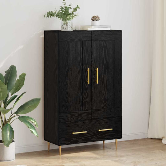 Wall Living Room Display Cabinet made of Wood & Metal with Glass Black Beech 69.5x31x115cm
