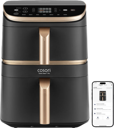 Cosori Turbo Tower Pro Heißluftfritteuse mit Wi-Fi & Doppel-Abnehmbarer Korb 10.8Es Schwarz