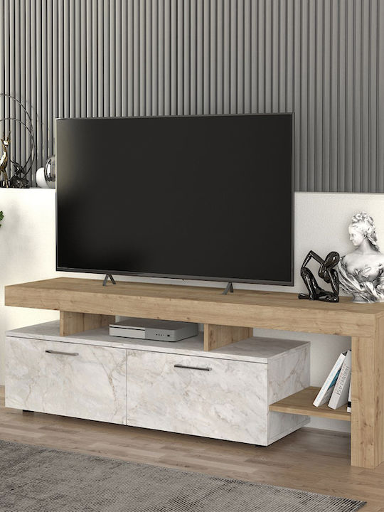 TV Stand Acnes White Marble Effect - Sapphire Oak M160xD40xH53cm
