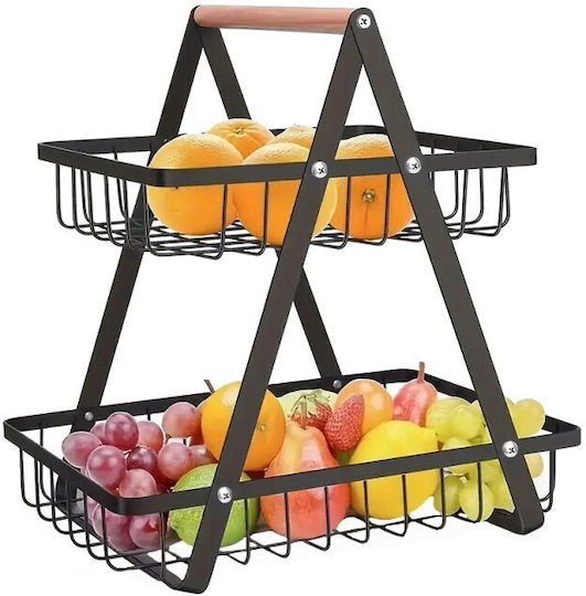 Obstschale Metallisch 2 Niveaus Schwarz 22x14x24cm