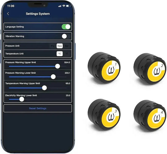 Tire Pressure Monitoring System Bluetooth 4 Sensors Tpms & 5 Alarm Functions