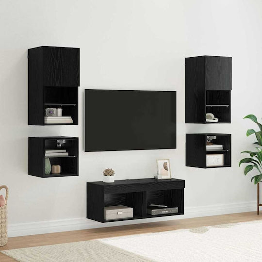 Living Room TV Unit with Showcase & Lighting Black Beech L30xW30xH30cm