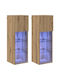 Wall Living Room Cabinet Made of Particle Board with Lighting Brown 30.5x30x90cm