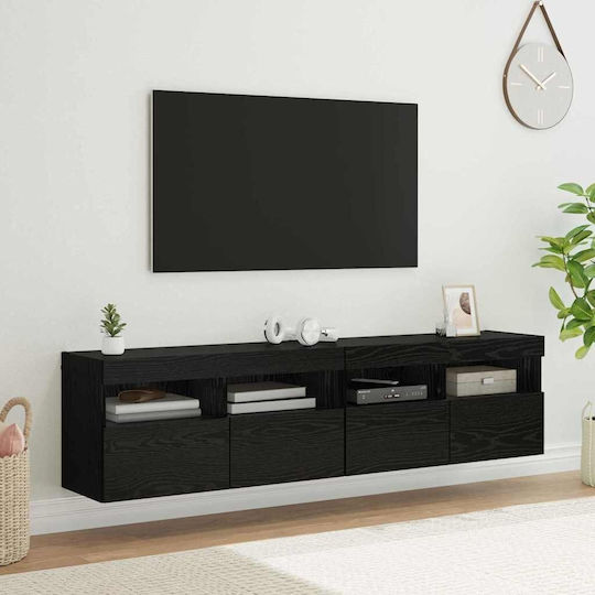 Living Room TV Unit with Lighting Black Beech L80xW30xH40cm