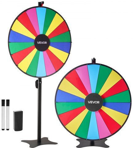 Vevor 914 Mm Prize Wheel 18 Position Prize Wheel Base Roulette Win Fortune Adjustable Height 2 Markers 6 Colors Easy Assembly Party Pub Trade Show Carnival