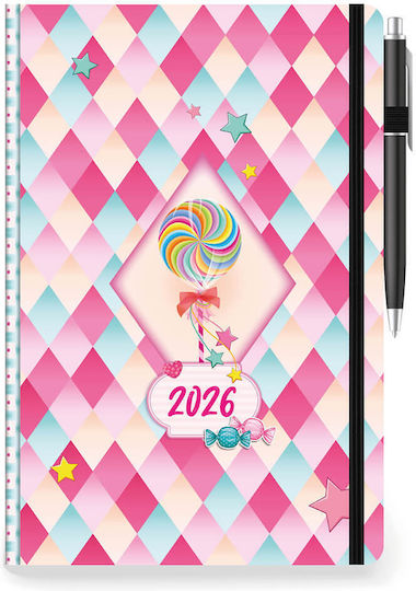 Daily Diary Grid 14x21cm Elastic Pen 890139 Various Designs