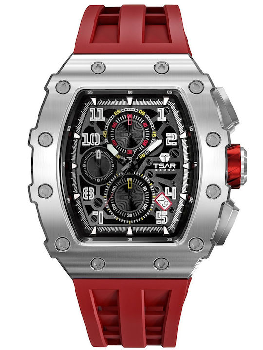 Tsar Bomba Herrenuhr 44mm Chronograph Batterie mit Rot Metallarmband