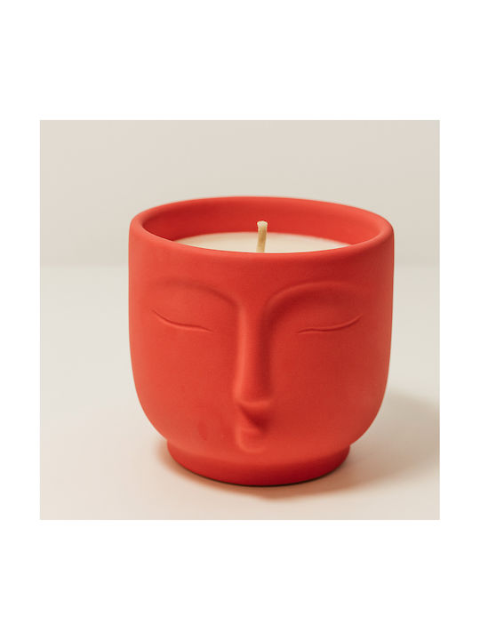 Handmade Aromatic Soy Candle Jar Embossed Face Design Red 8x9cm 500g