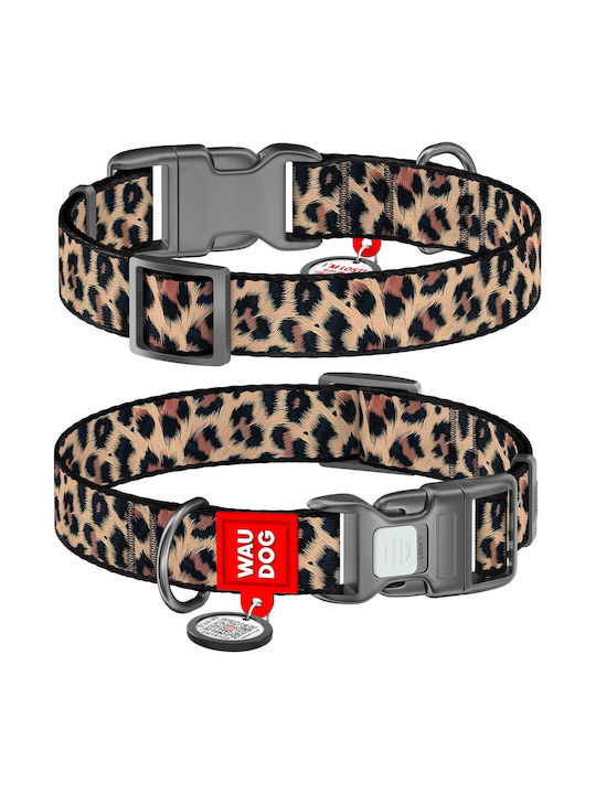 Wau Dog Nylon Collar QR Address Tag XL 25mm/37-58cm Leopard