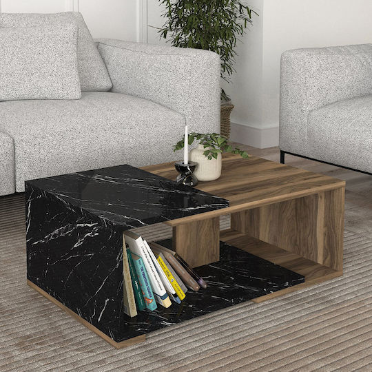Rectangular Central Coffee Table Mareta Black - Walnut W81.8xL50xH35cm