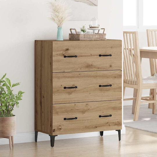 Wooden & Metallic Chest of Drawers Artisan Oak 69.5x34x90cm