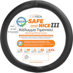 Cartech Husă Volan Auto cu Diametru 38cm Din Piele Negru cu Cusătură Neagră