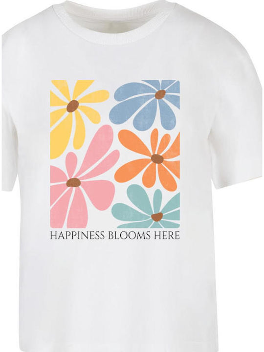 Tricou Ladies Happiness Blooms Here Alb