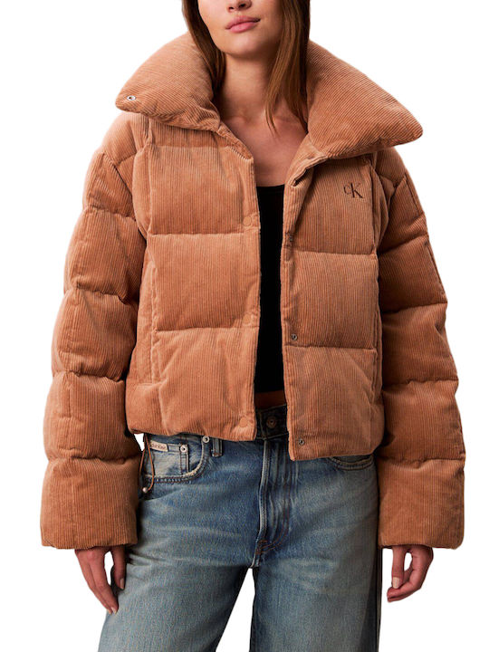 Short Women's Puffer Jacket for Winter Tabac Brown