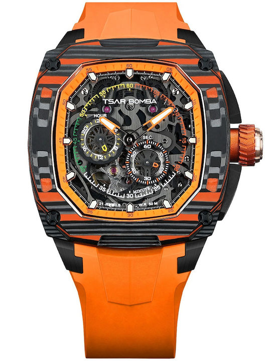 Tsar Bomba Men's Watch 46mm Automatic with Orange Rubber Strap
