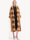 Damen Camel Mantel mit Fellbesatz