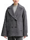 Wool Women's Grey-black-purple Coat with Buttons