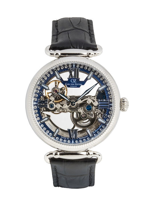 Carl Von Zeyten Ανδρικό Ρολόι 42mm Αυτόματο με Μαύρο Δερμάτινο Λουράκι