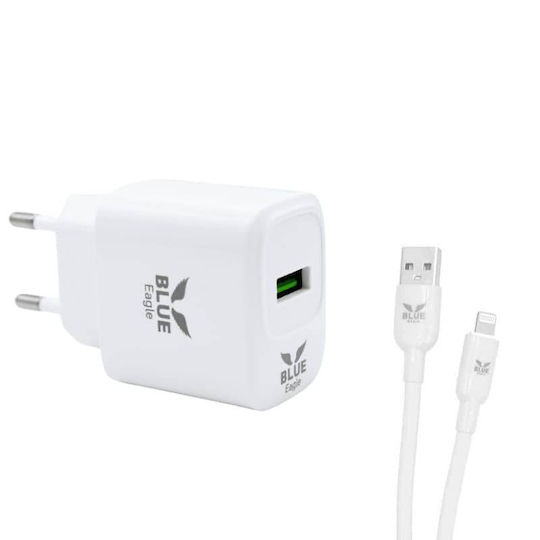 Blue Eagle Be-chal-01 Пътно Зарядно 18W USB Порт Lightning Кабел Бял