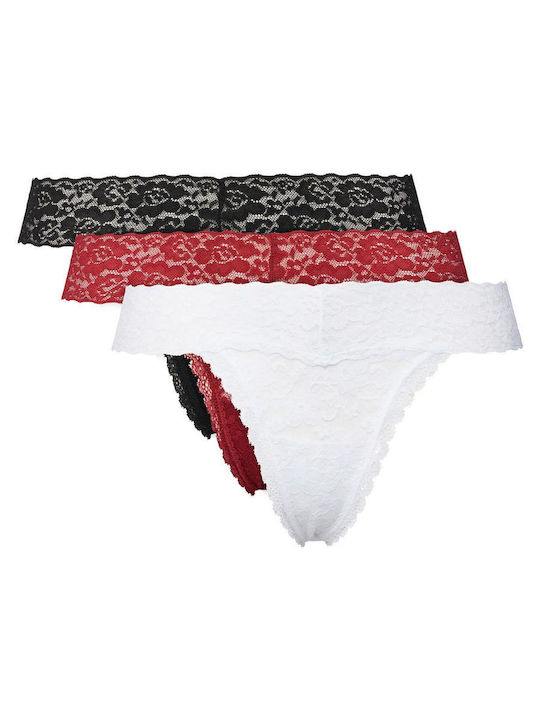 Γυναικεία String 3Pack με Δαντέλα Black, Red, White