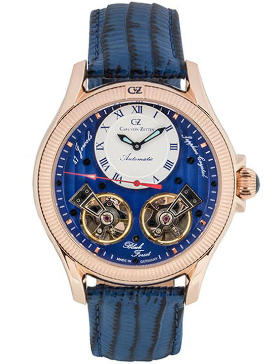 Carl Von Zeyten Ανδρικό Ρολόι 46mm Αυτόματο με Μπλε Δερμάτινο Λουράκι