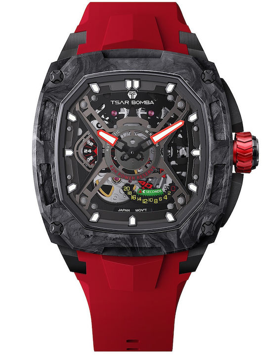 Tsar Bomba Men's Watch 46mm Automatic with Red Rubber Strap