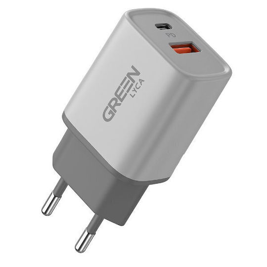 Green Lyca Φορτιστής Χωρίς Καλώδιο με Θύρα USB-A και Θύρα USB-C 20W Λευκός (GL69713)
