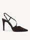 Brown Suede Heels Cross Strap Open Heel
