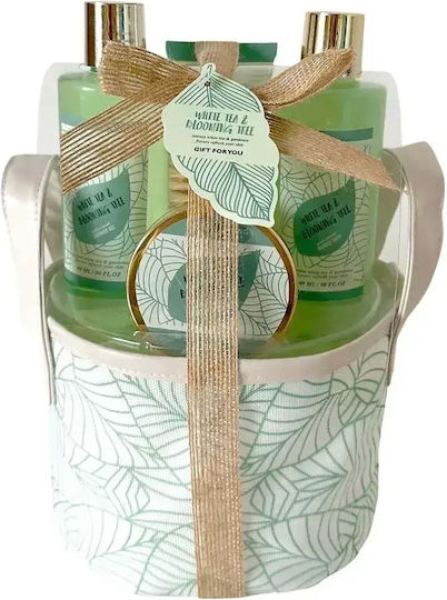 Becasan Fabric Basket Set White Tea Vegan Skin Care Set for Body Cleaning 4pcs
